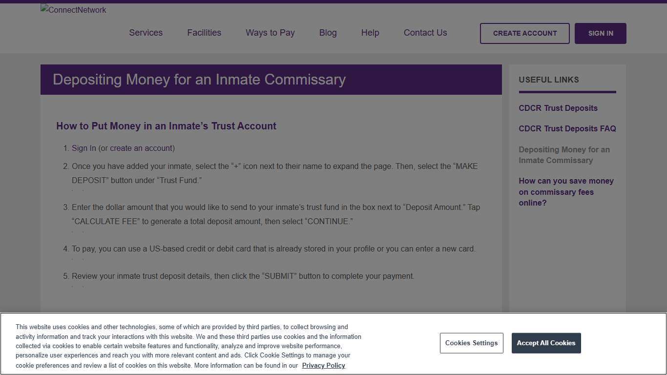 Depositing Money for an Inmate Commissary | ConnectNetwork